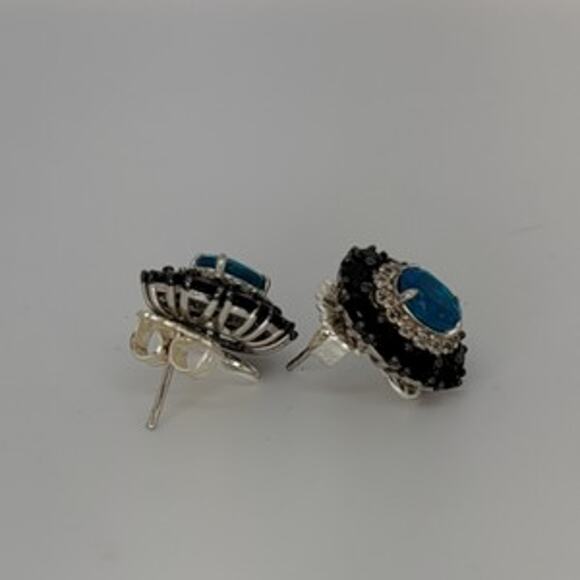 Genuine Untreated Paraiba Blue Opal Black Spinel White Zircon Earrings - Picture 14 of 16